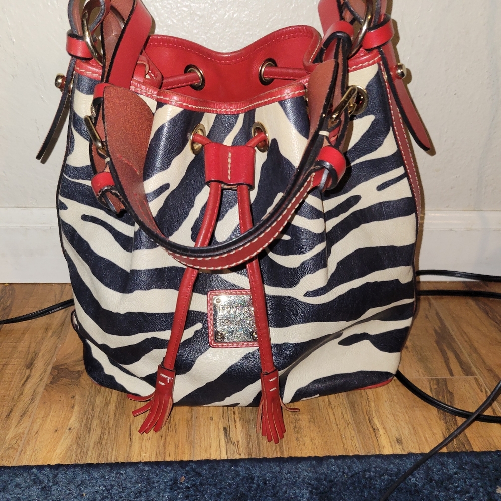 Dooney & bourke large Zebra leather bucket purse